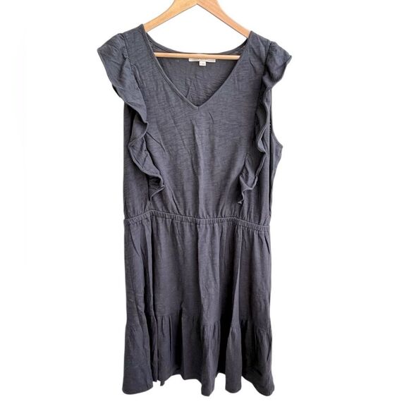 LOFT Dark Gray Sleeveless Ruffle Dress – Size XL - Picture 3 of 11